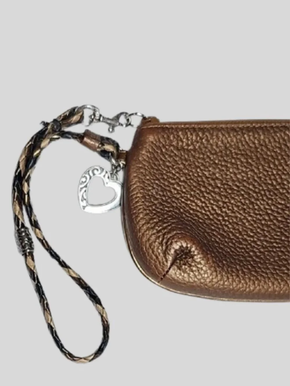 Brighton Barbados Bronze Metallic Pebbled Leather Wristlet Braided Strap